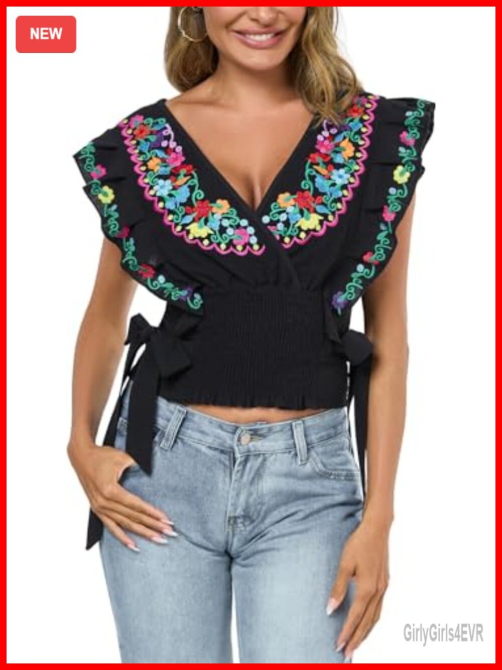 Women Embroidered Off-Shoulder Lace Falbala Tank Top